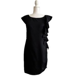 A.B.S. Allen Schwartz Dress Black Side Ruffle Side Zip Sleeveless LBD Size 2 NEW